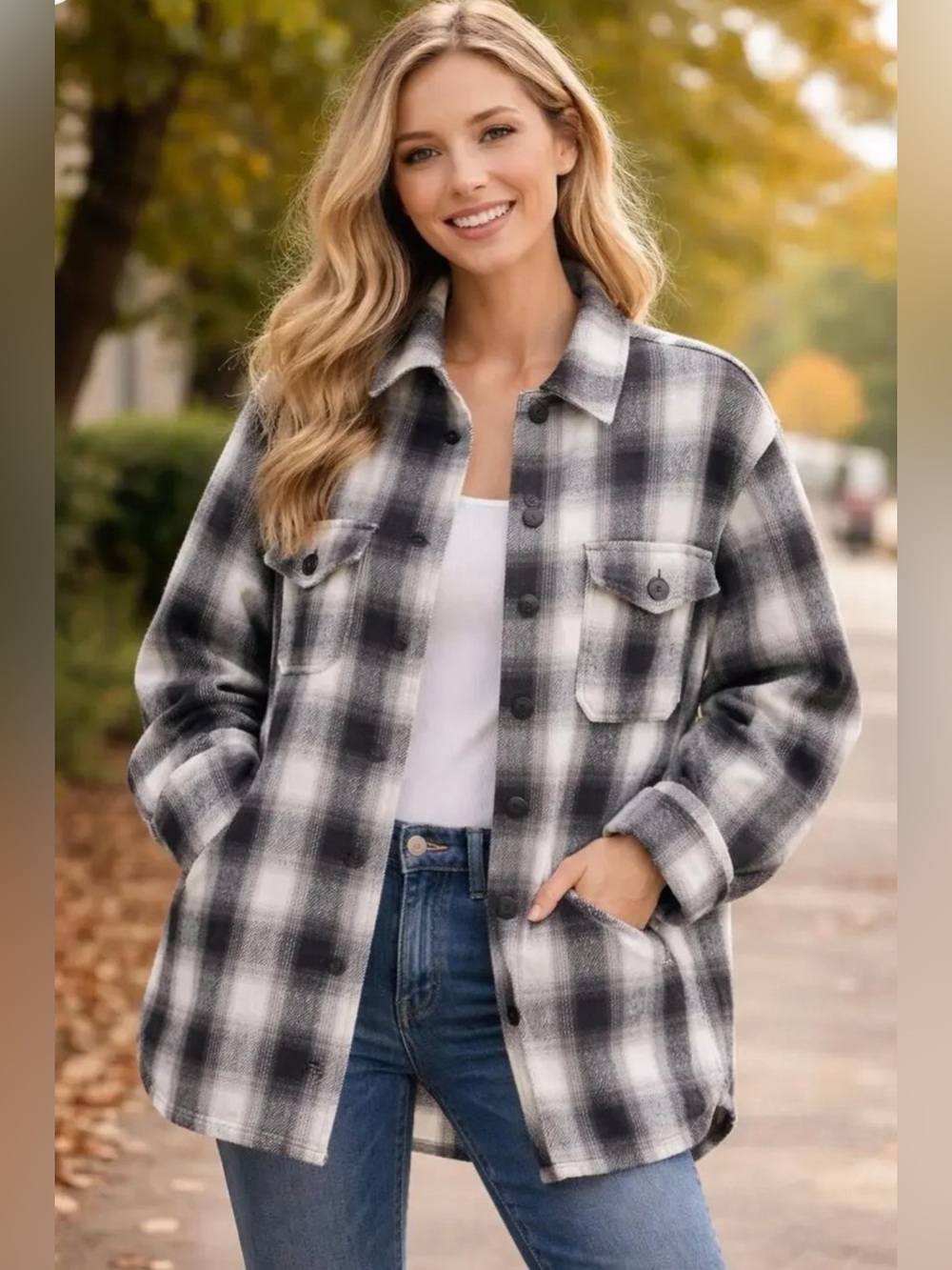 Lucky Brand Women’s Oversized Plaid Shacket Jacket, size Med like NEW